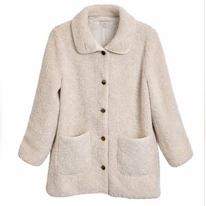 LOFT Petite Sherpa Teddy Coat – Cream / Ivory – Button Front
